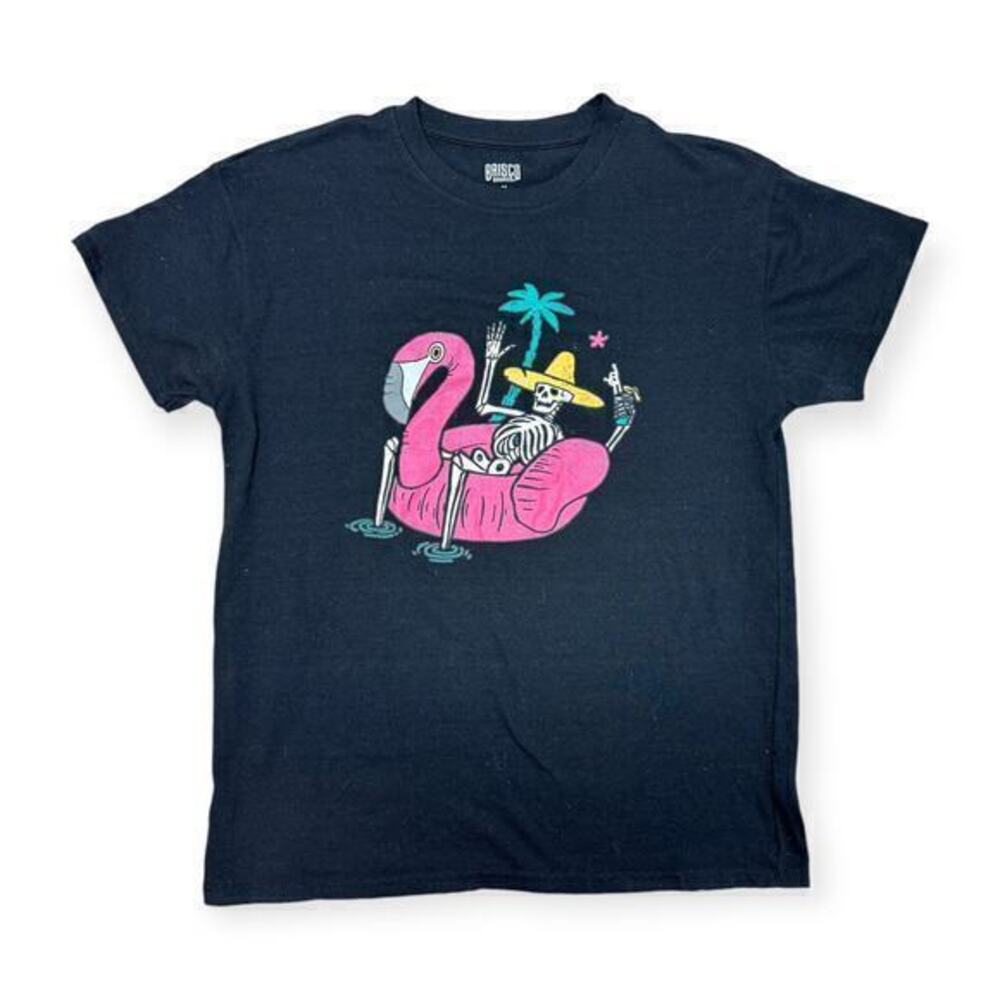 Brisco Brands Skeleton Flamingo Pool Raft Graphic Tee NWOT